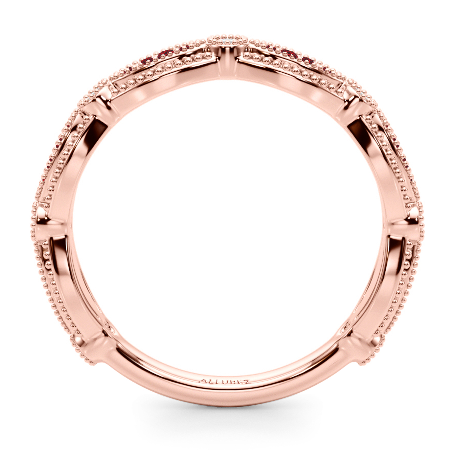 Antique Style Ruby & Diamond Wedding Ring Band 14K Rose Gold (0.20ct)